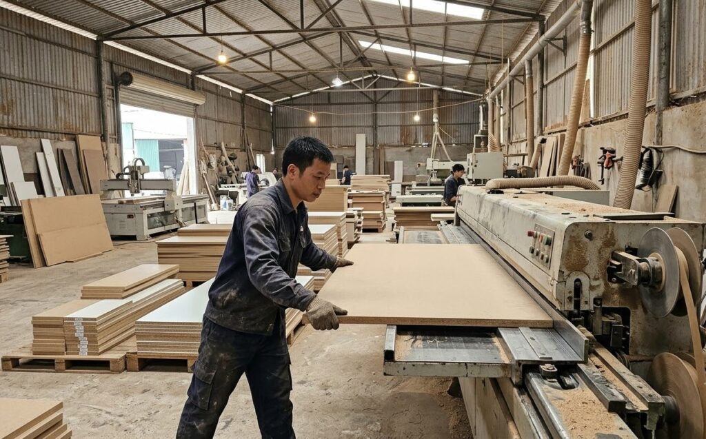 Bố trí mặt bằng máy dán cạnh đa chức năng giải phóng diện tích xưởng