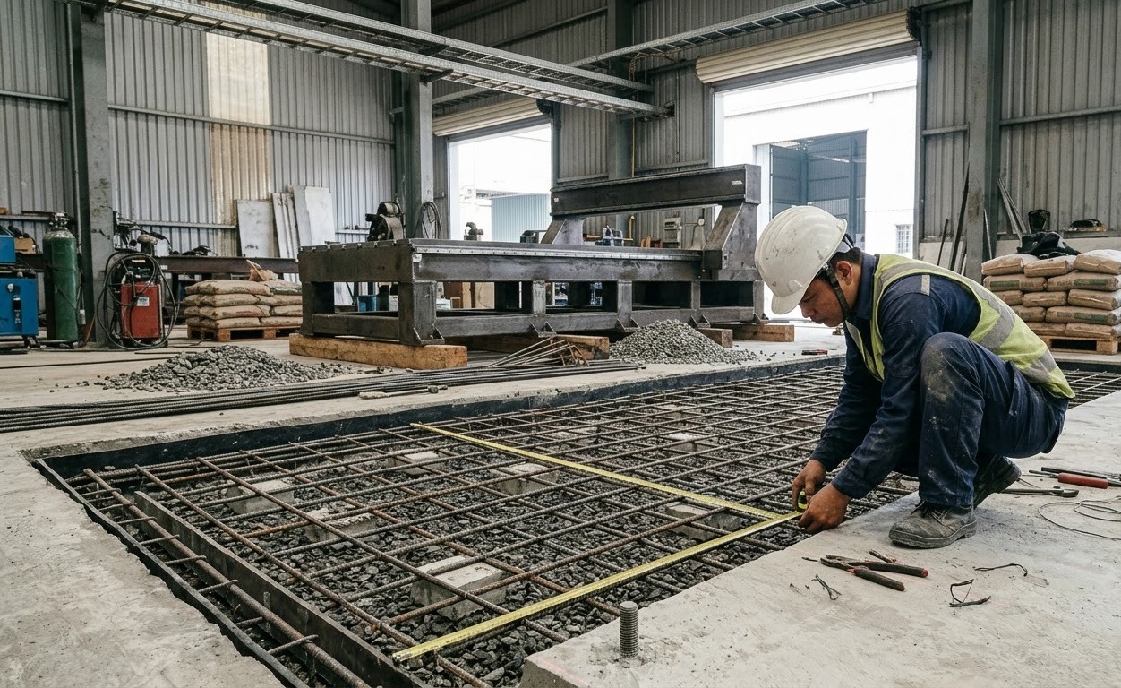 Độ dày bê tông đặt máy CNC và cốt thép đan chịu lực