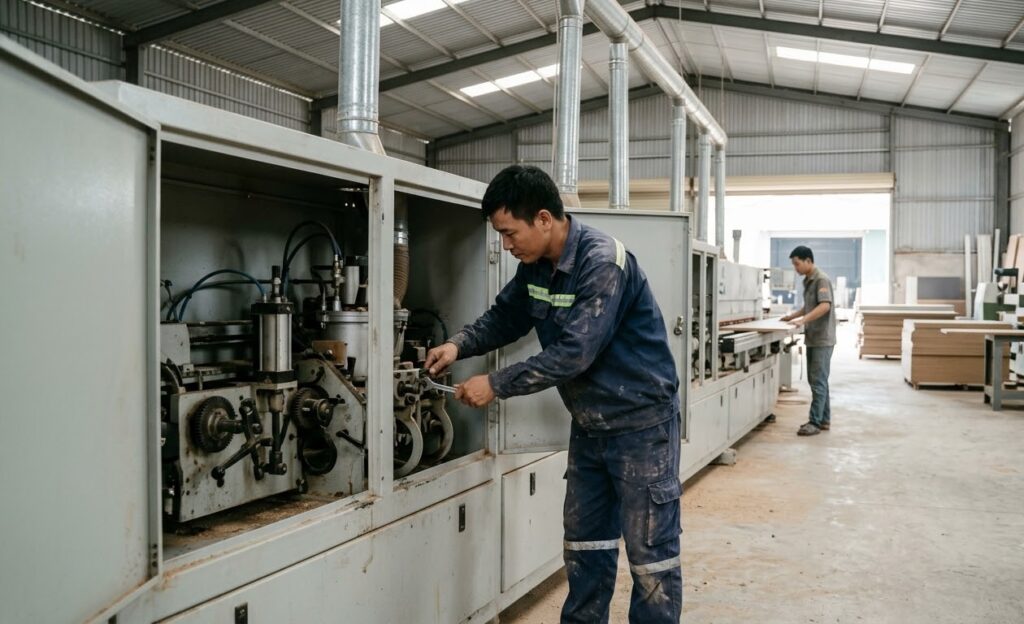 Hành lang kỹ thuật tối thiểu 1 mét phía sau máy dán cạnh đa chức năng