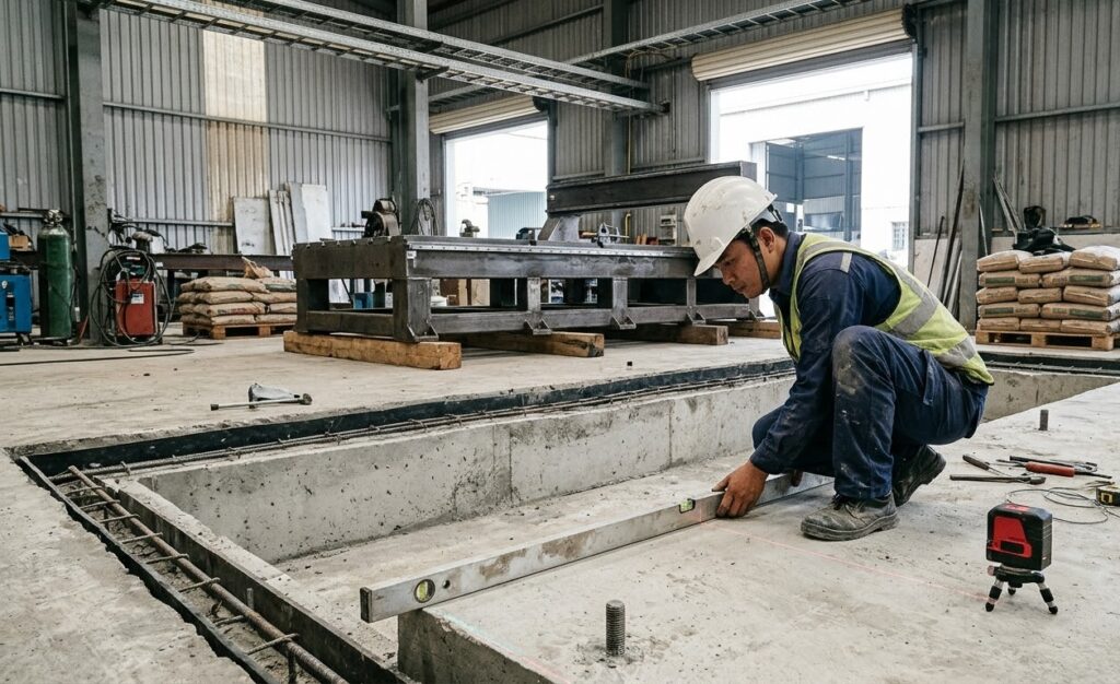 Độ dày bê tông đặt máy CNC và cốt thép đan chịu lực